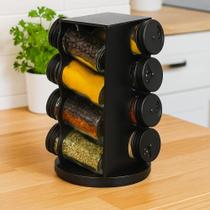 Porta Condimentos Temperos Especiarias Giratório Plástico Preto 08 Potes 80ml Cozinha