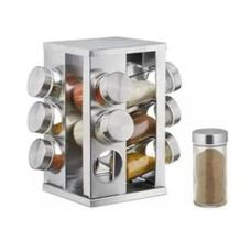 Porta Condimentos Temperos Giratório 12 QD peças em Vidro e Inox