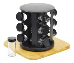 Porta Condimentos Temperos Giratório 9 Potes De Vidro Preto - vidrobelo Porta Condimentos Temperos Giratório 9 Potes De Vidro Preto - vidrobelo