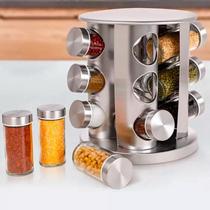 Porta Condimentos Temperos Giratorio Com 12 Potes Em Aco Inox Sal Pimenta Mini Recipiente Otimizador Espaço Mesa Pia