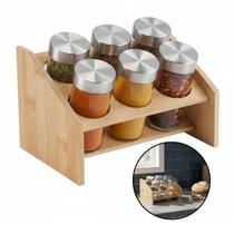Porta Condimentos Temperos Suporte 6 Potes Cozinha Decoração Bambu