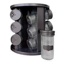 Porta Condimentos Vidro E Tampa Giratório Com 9 Potes Preto Porta Condimentos Vidro E Tampa Giratório Com 9 Potes Preto