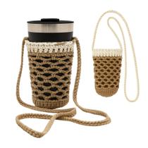 Porta Copo de Crochê Artesanal com Alça Longa Feito à Mão Sustentável Estiloso