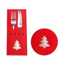 Porta Copo e Porta Talher Natal Kit Feltro Vermelho Porta Copo e Porta Talher Natal Kit Feltro Vermelho