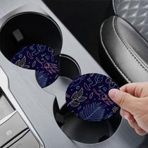 Porta Copo para Carro Folhas Diversas Flores Azul