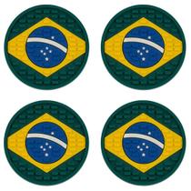 Porta Copos Bandeira do Brasil Alto Relevo Emborrachado 4 Unidades
