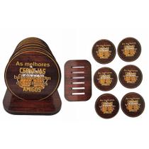 Porta Copos de Madeira Decorativo com Frase Cerveja Amigos Kit com 6 Unidades