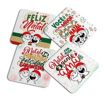 Porta copos decorativo Funny Natal - Emborrachado c/4 pçs