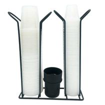 Porta Copos Descartáveis 50ml e 200ml Suporte Duplo + Porta Colherzinhas Aço Preto Fosco