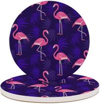 Porta Copos Desenho Flamingos Fundo Roxo 2 Unidades