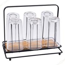 Porta Copos em Aço, Base Madeira, Firmato para 6 Copos