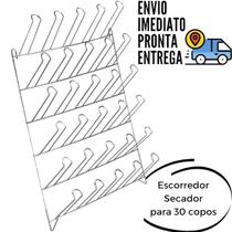 Porta Copos Escorredor Secador de Parede Bar Restaurante Para 30 Copos Caneca Xicara Metal Cromado 5.0