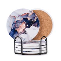 Porta-copos Hoewina Marble, absorvente de cerâmica, 4 polegadas, 6 unidades