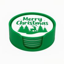 Porta-Copos Merry Christmas Verde 3D (8 porta-copos)