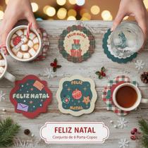 Porta Copos Natalino Estampado Descanso De Copos Natal 24pcs