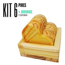 Porta Copos Pires Bolacha Jogo 7 Peças Para Café Chá Cerveja em Madeira Pinus