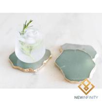 Porta Copos Quartzo Verde Banho de Ouro Pedra Natural