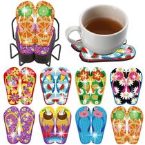 Porta-copos Shellwei, 8 peças, flip flop Diamond Art, com suporte Porta-copos Shellwei, 8 peças, flip flop Diamond Art, com suporte