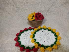 Porta Copos Vaso flores Crochê