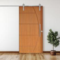 Porta Correr 6 Trilhos Soft Aparente Puxador Tubo 60cm 82x210cm Belíssima Rodam Abertura Esquerda Marrom