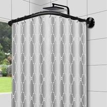 Porta Cortina Banheiro Box Varão Tubo Curvo Aço Em L 100CM X 100CM - Preto