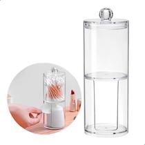 Porta Cotonete Algodão Cometicos Acrilico Com Tampa Redondo 2 em 1 Transparente 18x6,5cm