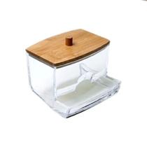Porta cotonete com tampa de bambu