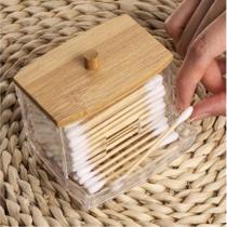 Porta Cotonete Com Tampa de Bambu Organizador 7,5cm x 8,5cm