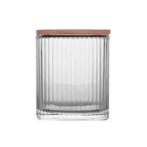 Porta Cotonete e Algodão de Vidro com Tampa de Bambu Lines