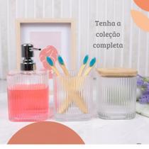 Porta Cotonete e Algodão de Vidro com Tampa de Bambu Lines