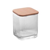 Porta Cotonete e Algodão Lines em Vidro com Tampa em Bambu 8x8x9,5cm - Lyor