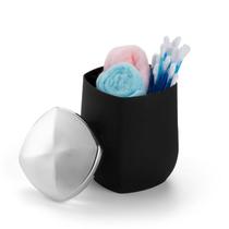 Porta Cotonete e Algodão Preto com Tampa Cromada