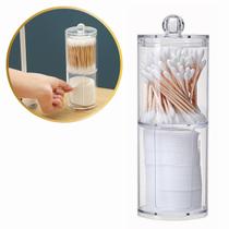 Porta Cotonete E Disco De Algodão Com Tampa Transparente Banheiro Organização Porta Cotonete E Disco De Algodão Com Tampa Transparente Banheiro Organização