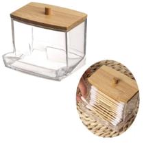 Porta Cotonete Organizador Com Tampa de Bambu 7,5cm x 8,5cm