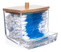 Porta Cotonete Organizador De Acrilico Com Tampa Bambu
