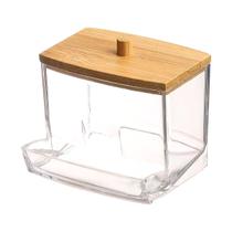 Porta Cotonete Organizador Em Acrílico Com Tampa Bambu 9cm Porta Cotonete Organizador Em Acrílico Com Tampa Bambu 9cm