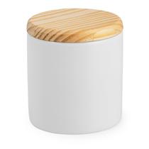 Porta cotonete porcelana com tampa de madeira pote de louça Porta cotonete porcelana com tampa de madeira pote de louça