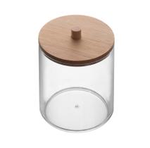 Porta Cotonete Redondo Com Tampa De Bambu My Box 7X7X8Cm