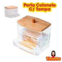 Porta Cotonetes De Acrílico Tampa de Bambu Para Armazenar de Aste de Algodão