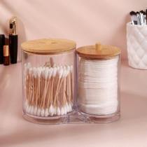 Porta Cotonetes Duplo Em Acrílico Ou Tampa Bambu 15x15x12cm Organizador de Algodão Super Resistente Porta Cotonetes Duplo Em Acrílico Ou Tampa Bambu 15x15x12cm Organizador de Algodão Super Resistente