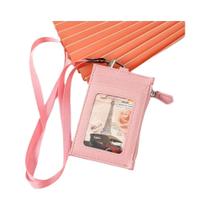 Porta-Crachá De Couro PU Com Cordão Para Pescoço E Bolsa Com Zíper Para Estudantes E Escritório