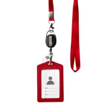 Porta Crachá de Couro Vermelho HoAoOo com Cordão Retrátil Porta Crachá de Couro Vermelho HoAoOo com Cordão Retrátil