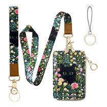 Porta-crachá de identificação e carteira de cordão com design floral bolimoss