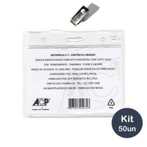 Porta Crachá Horizontal com Clips e Alça Cristal 7x10cm Ideal para Eventos Palestras Empresas Pacote 50un ACP