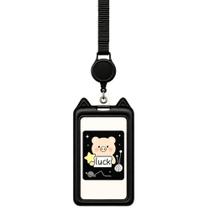 Porta crachá vertical com cordão orelha de gato identificação estudante empresa comércio preto