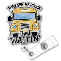 Porta-crachá ZBBFSCSB School Bus Glitter retrátil de 61 cm