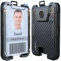 Porta-crachás LIUGX Carbon Fiber No-Clip 6 cartões pretos Porta-crachás LIUGX Carbon Fiber No-Clip 6 cartões pretos