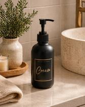 Porta Creme Com Pump Lyor Preto De Vidro Fosco 250ml