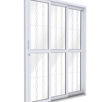 Porta de Aço Correr Lateral 3 Folhas com Grade Mosaico 213x150cm Riobras Pronto Branco Porta de Aço Correr Lateral 3 Folhas com Grade Mosaico 213x150cm Riobras Pronto Branco