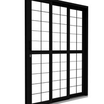 Porta de Aço Correr Lateral 3 Folhas com Grade Quadrada 213x150 Riobras Pronto Preto Porta de Aço Correr Lateral 3 Folhas com Grade Quadrada 213x150 Riobras Pronto Preto